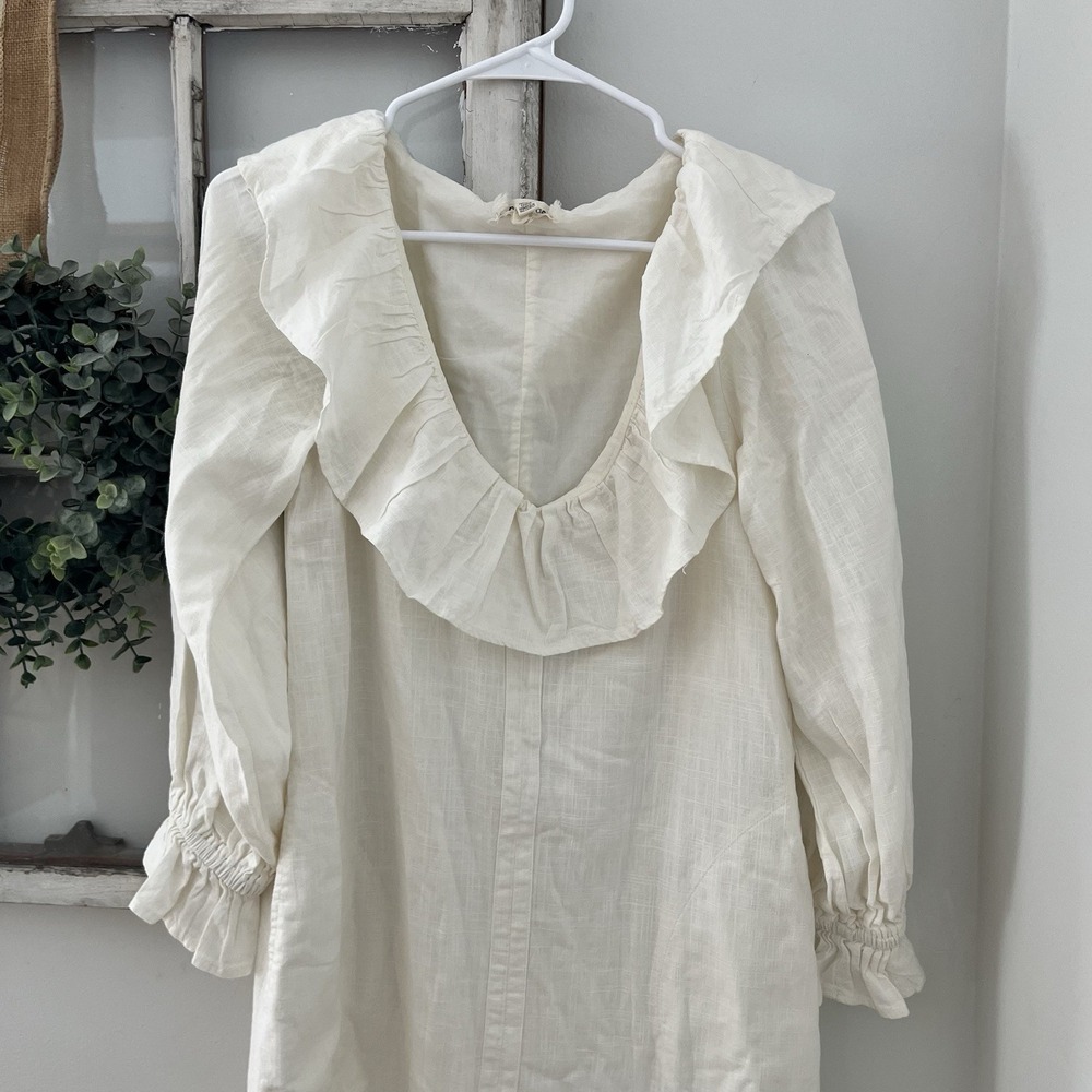 Anthropologie Porridge ruffle maxi dress Linen blend Cottage Core Trad Wife Sz S - Picture 6 of 11
